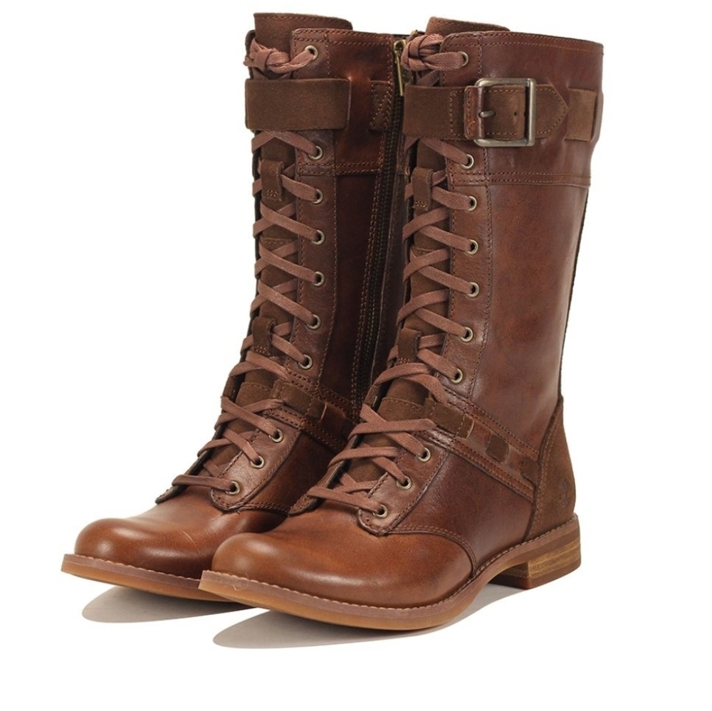 Timberland Savin Hill Brown Leather Combat Style Zip Up Women's Boots Sz 8